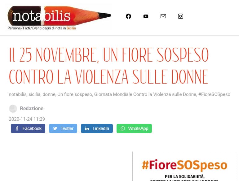 Notabilis: Il 25 NOVEMBRE, UN FIORE SOSPESO CONTRO LA VIOLENZA SULLE DONNE