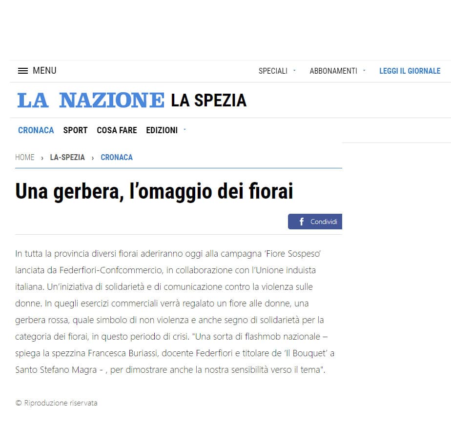 LA NAZIONE - LA SPEZIA: Una gerbera, l’omaggio dei fiorai