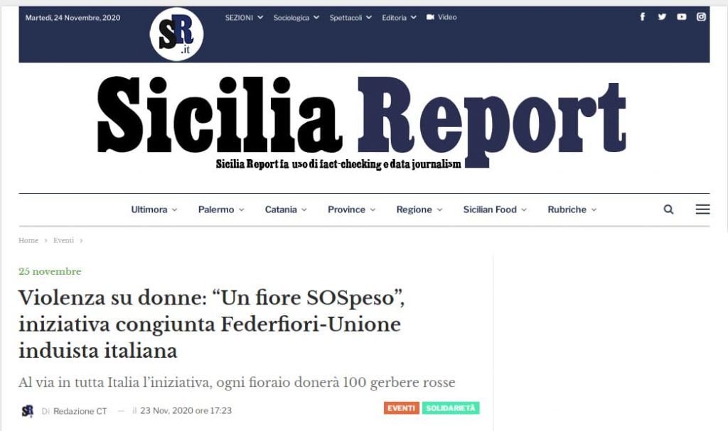 Sicilia Report: Violenza su donne: “Un fiore SOSpeso”, iniziativa congiunta Federfiori-Unione induista italiana