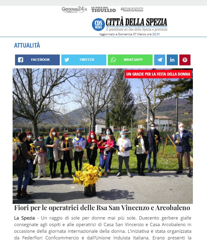 Città della Spezia: Fiori per le operatrici delle Rsa San Vincenzo e Arcobaleno