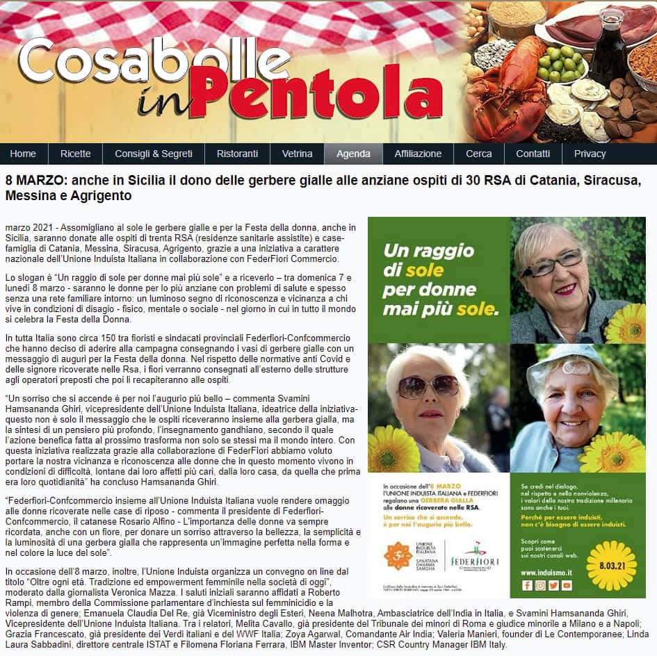 Cosabolleinpentola: 8 MARZO - anche in Sicilia il dono delle gerbere gialle alle anziane ospiti di 30 RSA di Catania, Siracusa, Messina e Agrigento