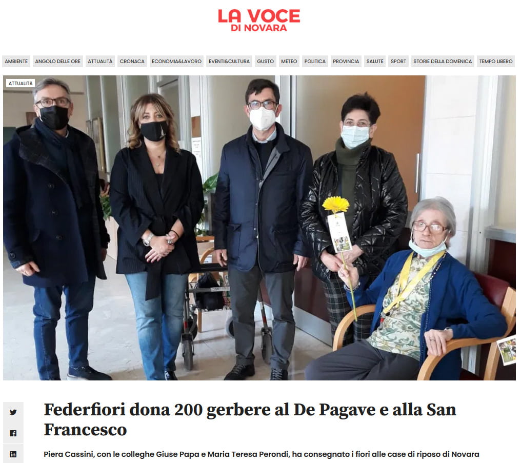 La voce di Novara: Federfiori dona 200 gerbere al De Pagave e alla San Francesco